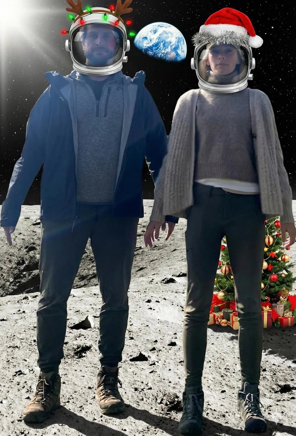 Sean and Ashley being silly at Christmas.